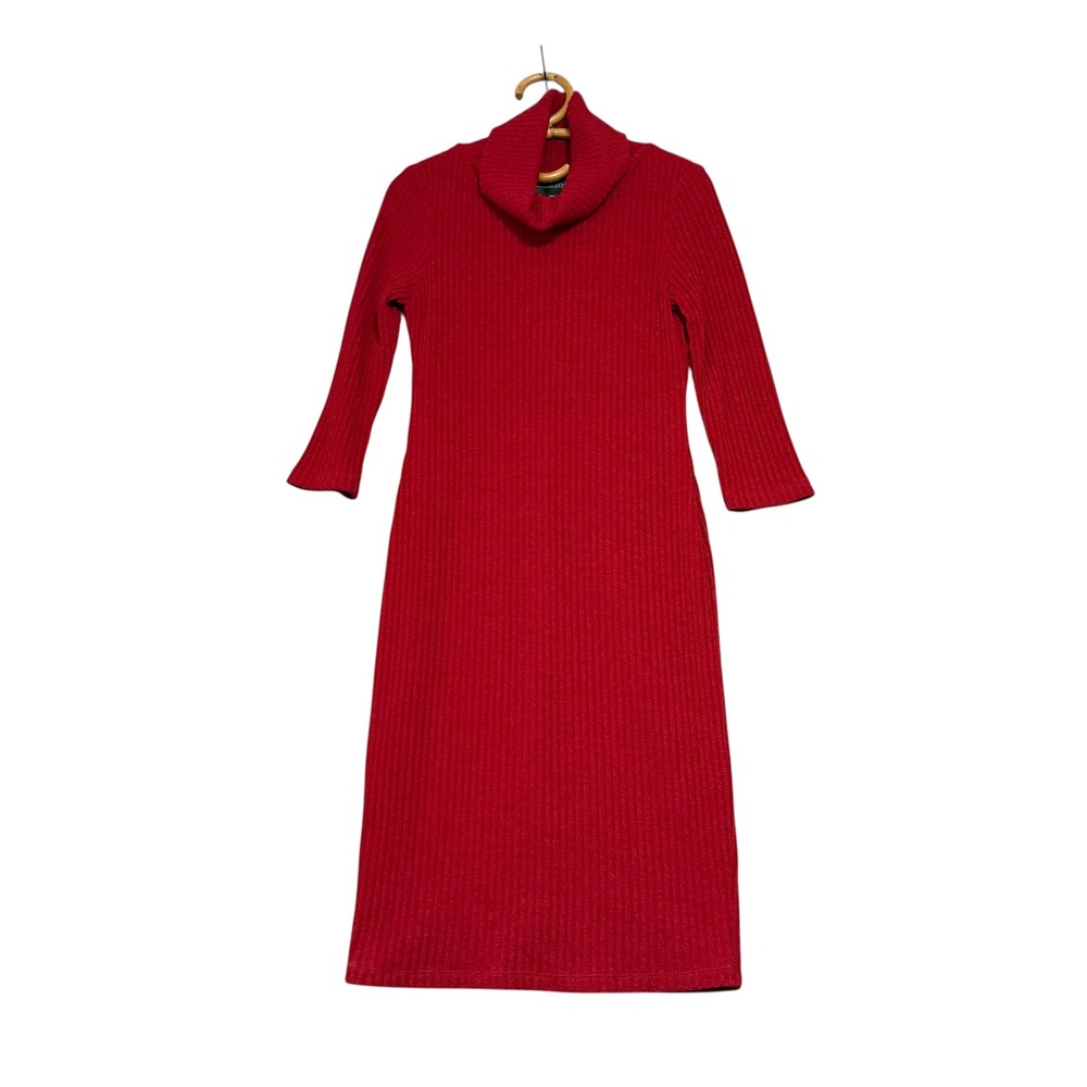 Frank Lyman | Cowl Neck Ribbed Knit Midi Dress Red Size 8